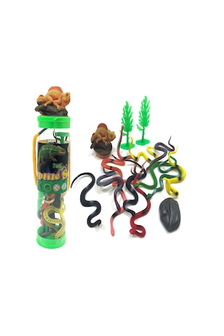 Kertenkele Başlı Silindir Kutuda 15 Parça Sürüngen Hayvanları Fig