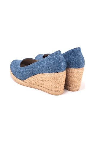 Star Tombis Gerçek Elişi Kot Espadril Dolgu Topuk Handmade Mavi