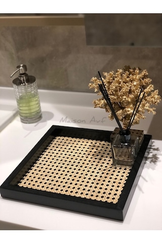 Rattan Hazeran Kare Tepsi Siyah %100 Doğal Hazeran M019