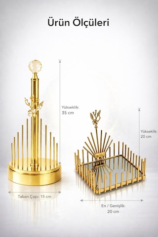 2li Gold Metal Aynalı Çiçek Model Lüks Kare Peçetelik Ve Gold Metal Çiçek Model Lüks Havlu Peçetelik Altın
