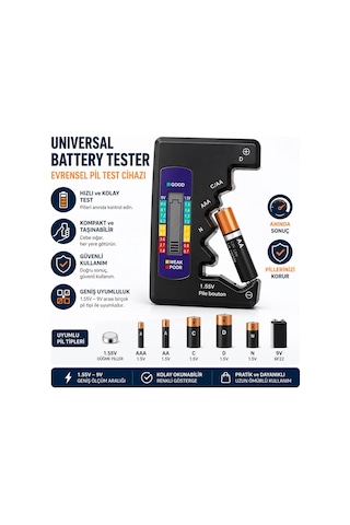 Evrensel Dijital Pil Test Cihazı Aa Aaa C D N 9v Ve Düğme Pil Uyumlu Evrensel Dijital Pil Test Cihazı Aa Aaa C D N 9v Ve Düğme Pil Uyumlu