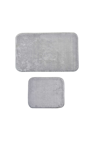 Elart Banyo Paspas Takımı 2li kaydırmaz tabanlı peluş doly gümüş Gümüş