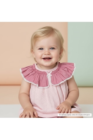 Ürünya Kız Bebek Çocuk Pamuklu Fırfır Yaka Sıfır Kol Çıtçıtlı Zıbın Pembe