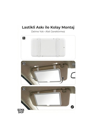 Dokunmatik Led Işıklı Şarjlı Araç Güneşlik Aynası 3 Işık Modu, Lastikli Kolay Montaj