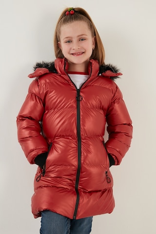 Lela Peluş Astarlı Yakası Suni Kürklü Çıkarılabilir Kapüşonlu Kışlık Kız Çocuk Mont 5761908 Kırmızı
