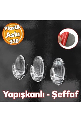 Yapışkanlı Banyo Lavabo Mutfak Askılık Şeffaf Plastik Sağlam Asma İz Bırakmayan Askı 3 Adetli Set Genel