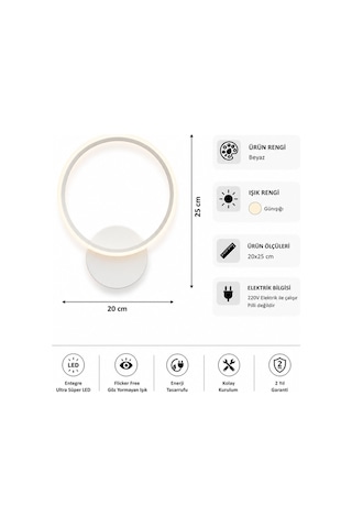 AvizeGO Tisa Modern Led Duvar Apliği Günışığı Beyaz