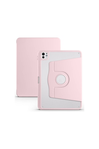 Apple Uyumlu iPad Pro 11 2025 M5 Kılıf Mkst Termik Kalem Bölmeli Dönebilen Standlı Kılıf - Pembe Tablet Kılıfı