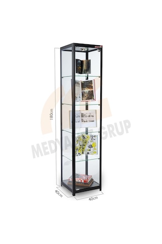 Camlı Vitrin - Camlı Dolap - Camlı Koleksiyon Vitrini 180X40X40 Siyah