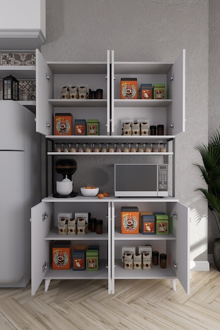 Nexar Kavhe Köşesi 8 Raflı Çok Amaçlı Mutfak Dolabı Beyaz Beyaz