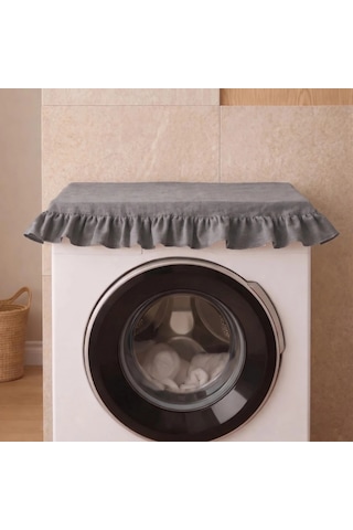 Fırfırlı Çamaşır Makinesi Örtüsü - Çeyizlik Dekoratif Banyo Makine Kılıfı- Füme