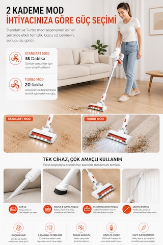 Robo Hiking HD 12 350 W Şarjlı Dikey Süpürge