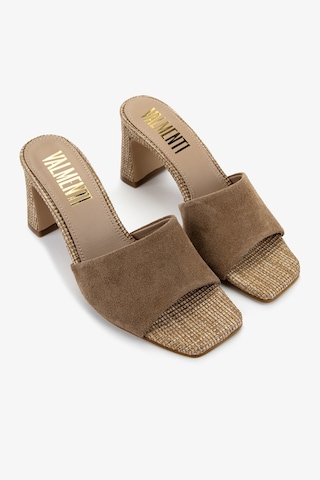 Valmenti Kadın Hakiki Deri Taupe Topuklu Terlik 1141 885 Bn Trlk Y26 Taupe Suede Vizon