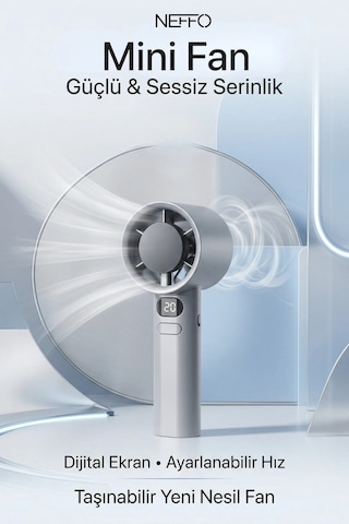 Mini Klima Led Göstergeli Şarjlı El Fanı Vantilatör 5 Kademeli Hız Serinletici Fan