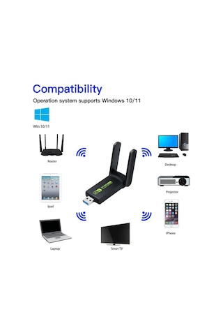 Lobo Sinyal Güçlendirici Kablosuz Usb Antenli Dongle 1300mbps Wifi Adaptörü Dual Band 2.4g/5ghz