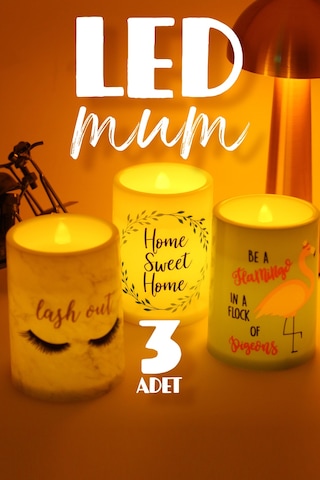 3lü Led Mum Kirpik Çelenk Flamingo Bardak Tipi Pilli Dumansız Alevli Dekoratif Yapay Mum Dekor Lamba