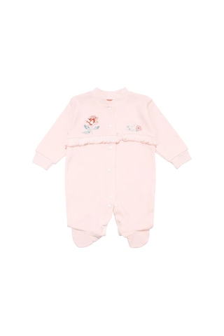 Bebegen Kız Bebek Ekru Somon Gül Nakışlı Kanaviçe Çıtçıtlı Patikli Tulum