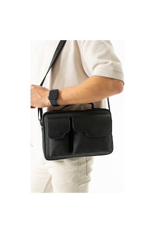 West Polo Westpolo Askılı Vegan Deri Ve Kanvas Kumaş Tablet Evrak Unisex Postacı Çantası - Siyah
