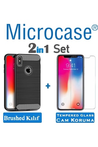 Apple Uyumlu iPhone Xr Brushed Carbon Fiber Silikon Tpu Kilif + Ekran Koruma 295598797 - Seçenek / Renk-Ekran Koruma-Siyah-Tempered Glass Istemiyorum