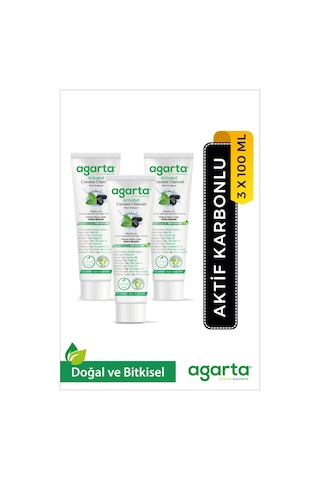 Agarta Doğal Hindistan Cevizi Özlü Aktif Karbon Diş Macunu 3 x 100 ML
