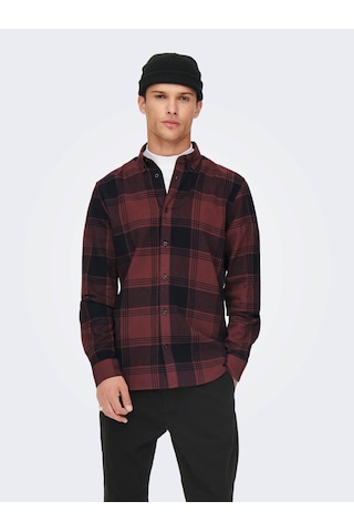 22022446 Only & Sons Onssoll Ls Check Shirt Erkek Gömlek Tawny Po Bordo