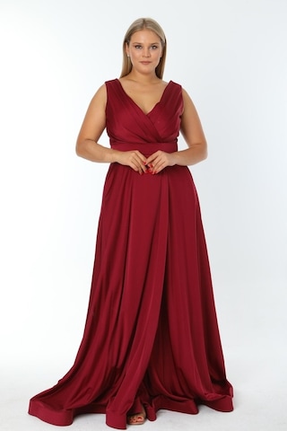 Ladies First Büyük Beden 3434 Bordo Uzun Abiye Elbise