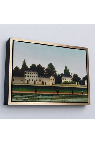 Ahşap Çerçeveli Henri Rousseau - Manzara Ve Dört Balıkçı Tablosu-7041