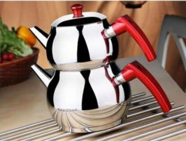 Mini 2lt Küçük Boy Küre Çelik Çaydanlık Seti Ahşap - Şeffaf