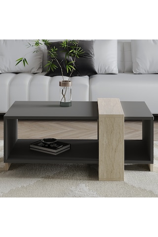 Meleni Orta Sehpa 90 Cm Modern Tasarım Raflı Traverten/antrasit