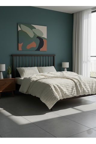 Diamond 3 Parça Bubble Kürk Comforter Set, Çift Kişilik Yorgan Seti 220x240 -krem Krem