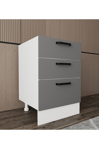 Napoli Alt Dolap Ayaklı Çekmece Modül Dolap 60 Cm Antrasit - Beyaz