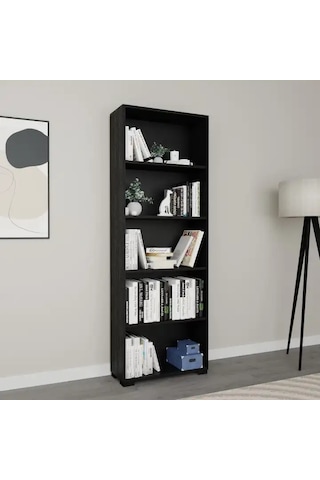 Lucas Serisi Siyah 5 Raflı Kitaplık Siyah