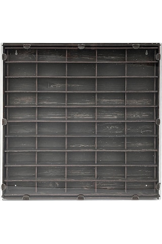 Şeffaf Kapaklı Eskitme Siyah Ahşap Hobi Araba Rafı 50 Li