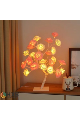 Youmex Beyaz Usb Anahtarlı Led Simülasyon Gül Ağaç Lambası - Çıkarılabilir Plastik Tabanlı Dekoratif Gece Lambası Beyaz
