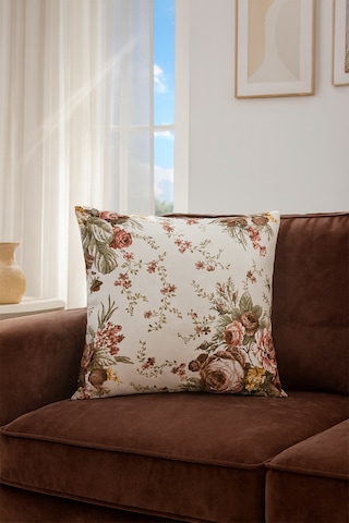 Duck Güllü Kırlent Kılıfı Kahve Bej V1 40x40 Kahverengi