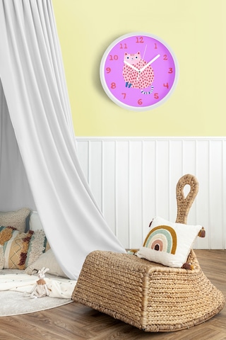 Kedi Tasarım Modern Duvar Saati - Çocuk Odası Duvar Saati - 42cm - Önü Camlı Beyaz Kasa-jh1173 Beyaz