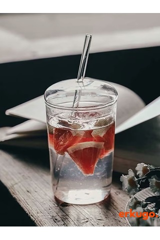 Borosilikat Sunum Bardağı, Kapaklı Pipetli Bardak, Kahve Bardağı, Isı Dayanıklı Bardak 500 Ml Companna