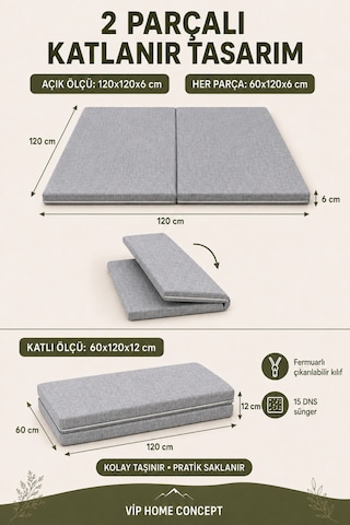 Oyun Alanına Uygun Katlanabilir Sünger Oyun Parkı Minderi Bebek Yatağı - Gri 120x120x6 CM