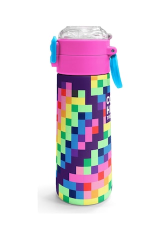Coral High Kids Çok Renkli Piksel Kalp Desenli Pipetli Ve Direkt İçim Çelik Termos 500 Ml 38108 Çok Renkli