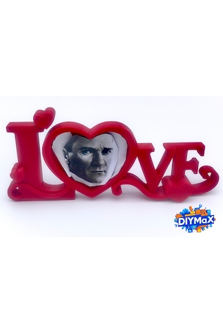 Love Yazılı Fotoğraf Tutucu Stand Kırmızı Dekoratif Fotoğraf Çerçevesi