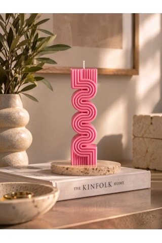 Mumelia Sonsuz Kıvrım - Doğal Soya Blok Dekoratif Mum - Küçük Boy - Pembe