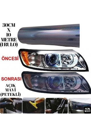 Petekli Açık Mavi Far Stop Filmi Folyosu Çizik Engelleyici Folyo 3d Petek Desenli Hologramlı 30 Cm X 10 Metre