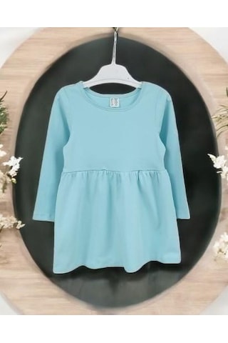 Mevsimlik Penye Uzun Kol Basic Kız Çocuk Elbise Yeşil