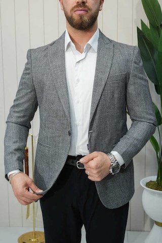 Bys Beystil Sivri Yaka Hasır Gri Ceket - Slim Fit