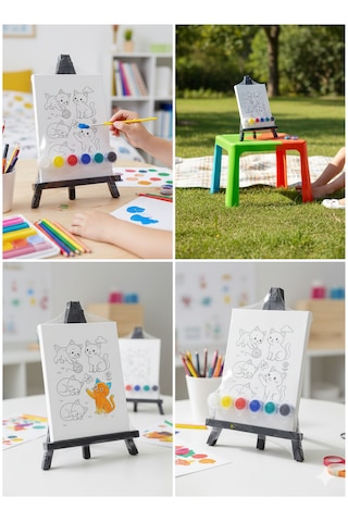 Ark Çizimli Pres Tuval Seti 18 X 24 Cm Akrilik Boya + Fırça