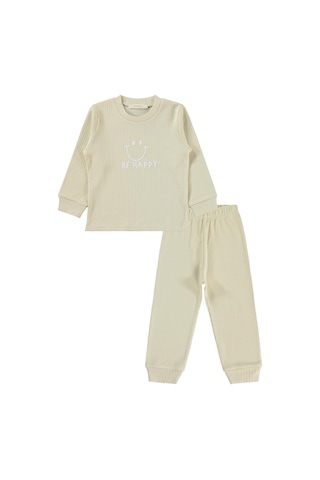 Minidamla Baby Minidamla Gülen Yüz Baskılı 1-6 Yaş Pijama Takımı - Bej