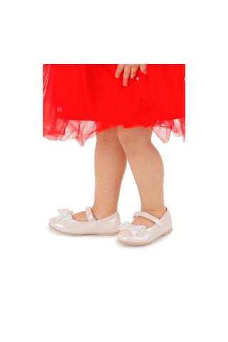 Kiko Kids Cırtlı Fiyonklu Kız Çocuk Babet Ayakkabı Ege 200 Cilt Sedef