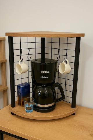 Harika Kahve Köşesi Tezgah Üstü Raf Baharatlık 6 Kancalı Organizer Çam