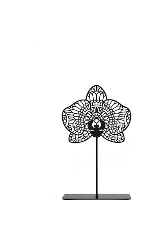 Metal Orkide Masaüstü Biblo Minimalist Bohem Siyah Ofis Dekorasyon Objesi Yükseklik: 18 Cm