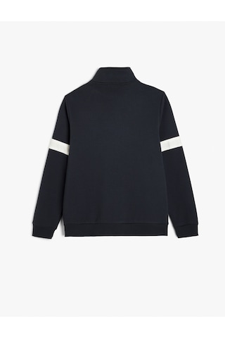 Koton Yarım Fermuarlı Yaka Sweatshirt Slogan İşlemeli Şardonlu Pamuk Karışımlı Lacivert 5wam70171mk Lacivert
